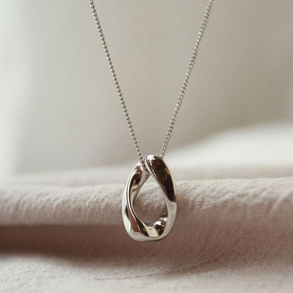 Sterling Silver Oval Twist Pendant Necklace - Picture 1 of 5